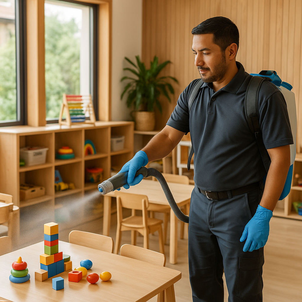 A cleaner disinfecting preschool toys and equipment